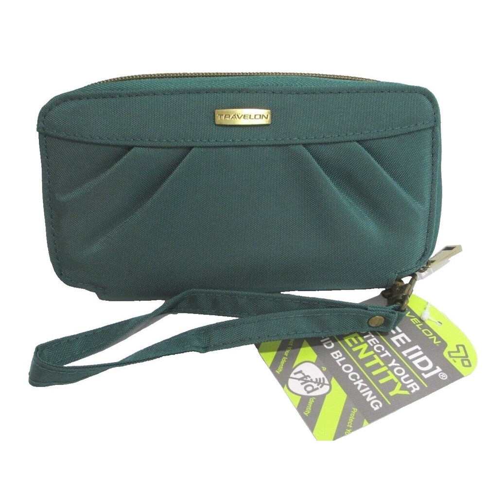 NWT Travelon Wristlet Wallet RFID Green Zip 7x4